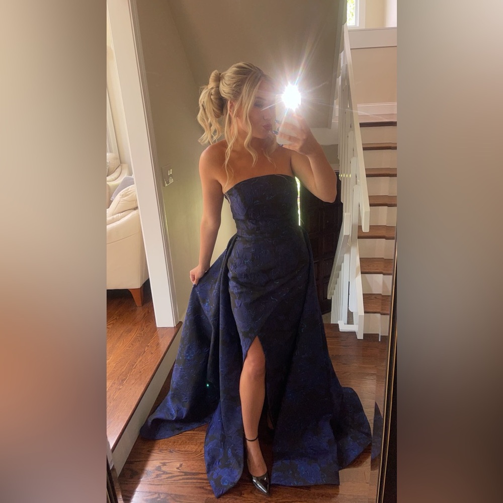 Flair New York Strapless Navy Blue Gown